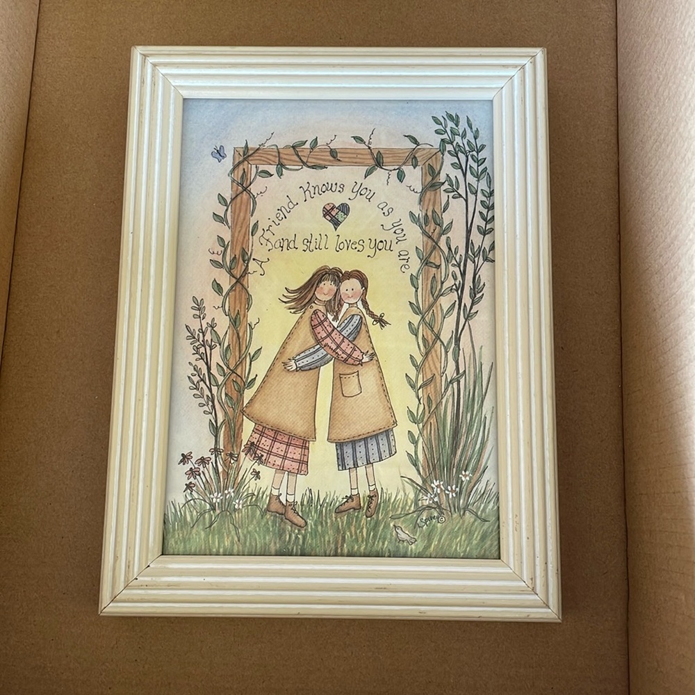 L Spivey Framed Primitive Art Print  'A Friend Knows You As You Are’